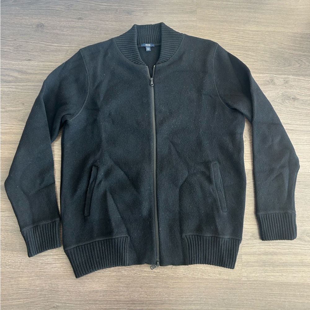 Benson Men's Wool Black Zip-Up Sweater